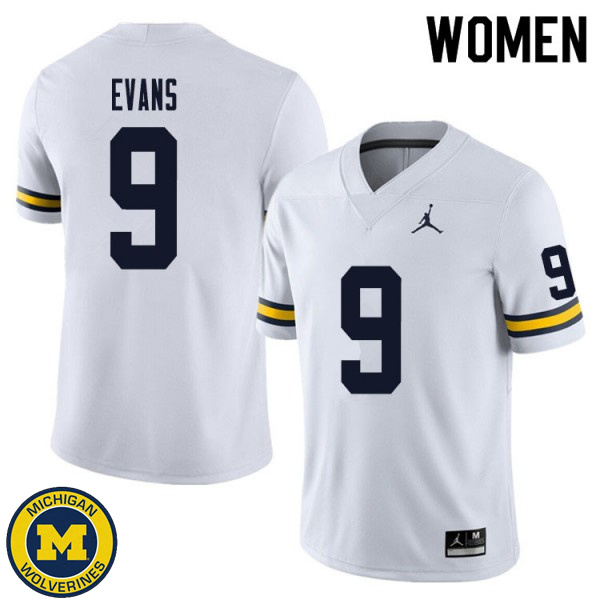 Womens University of Michigan #9 Chris Evans White Football Jersey